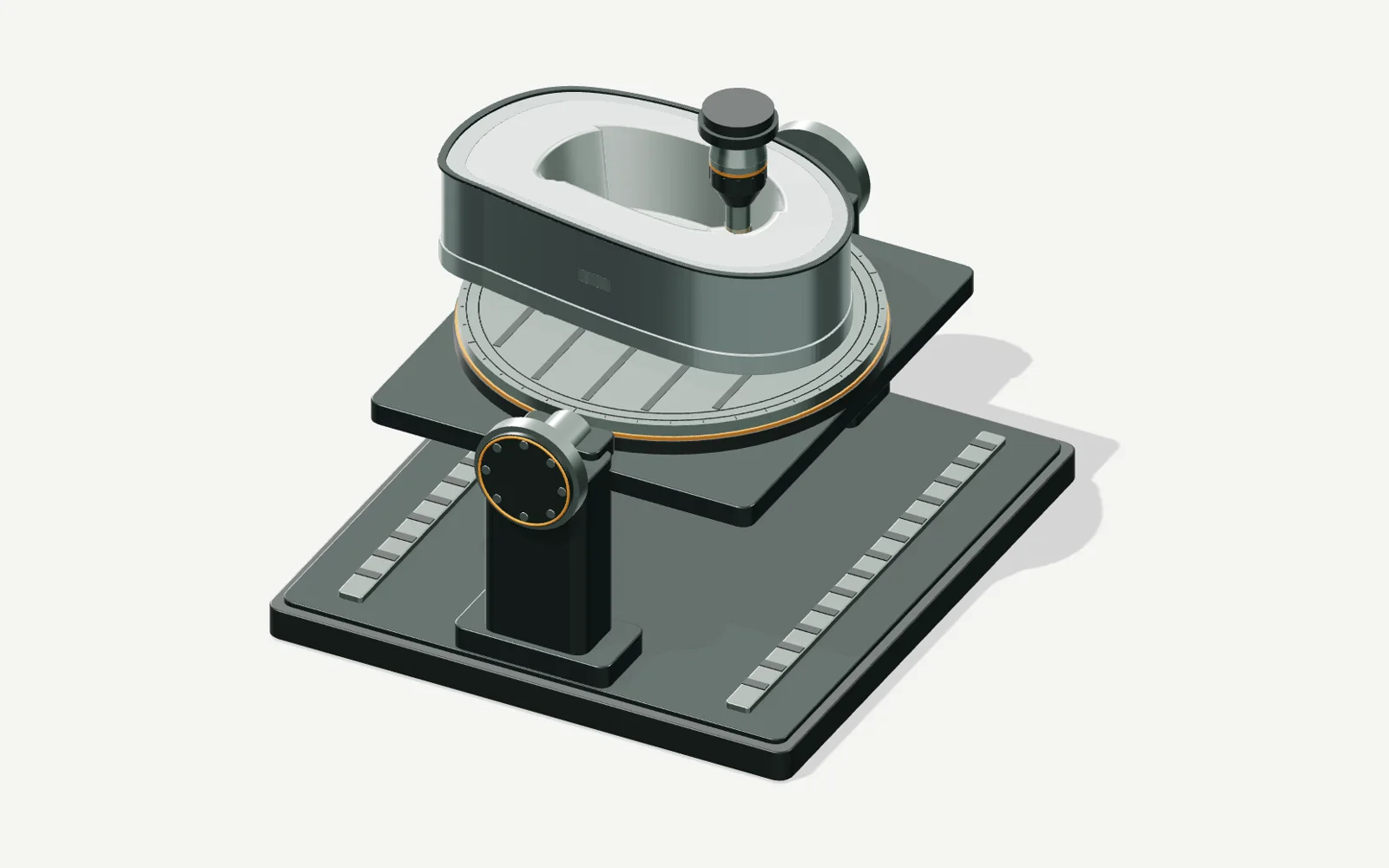 The NEXO enclosure is mounted on a five-axis table for machining its lateral port.