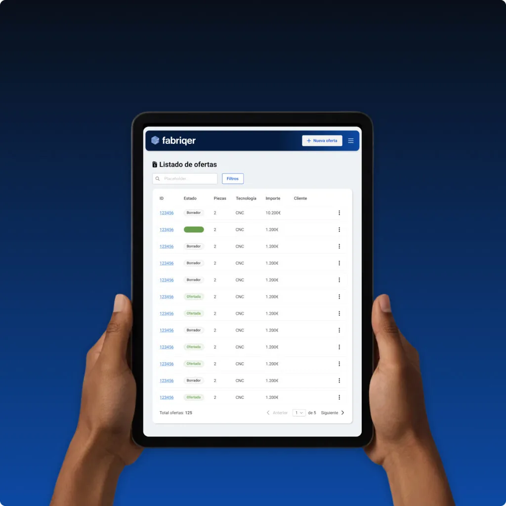 Interfaz UX/UI de la plataforma Fabriqer (pantalla 8)